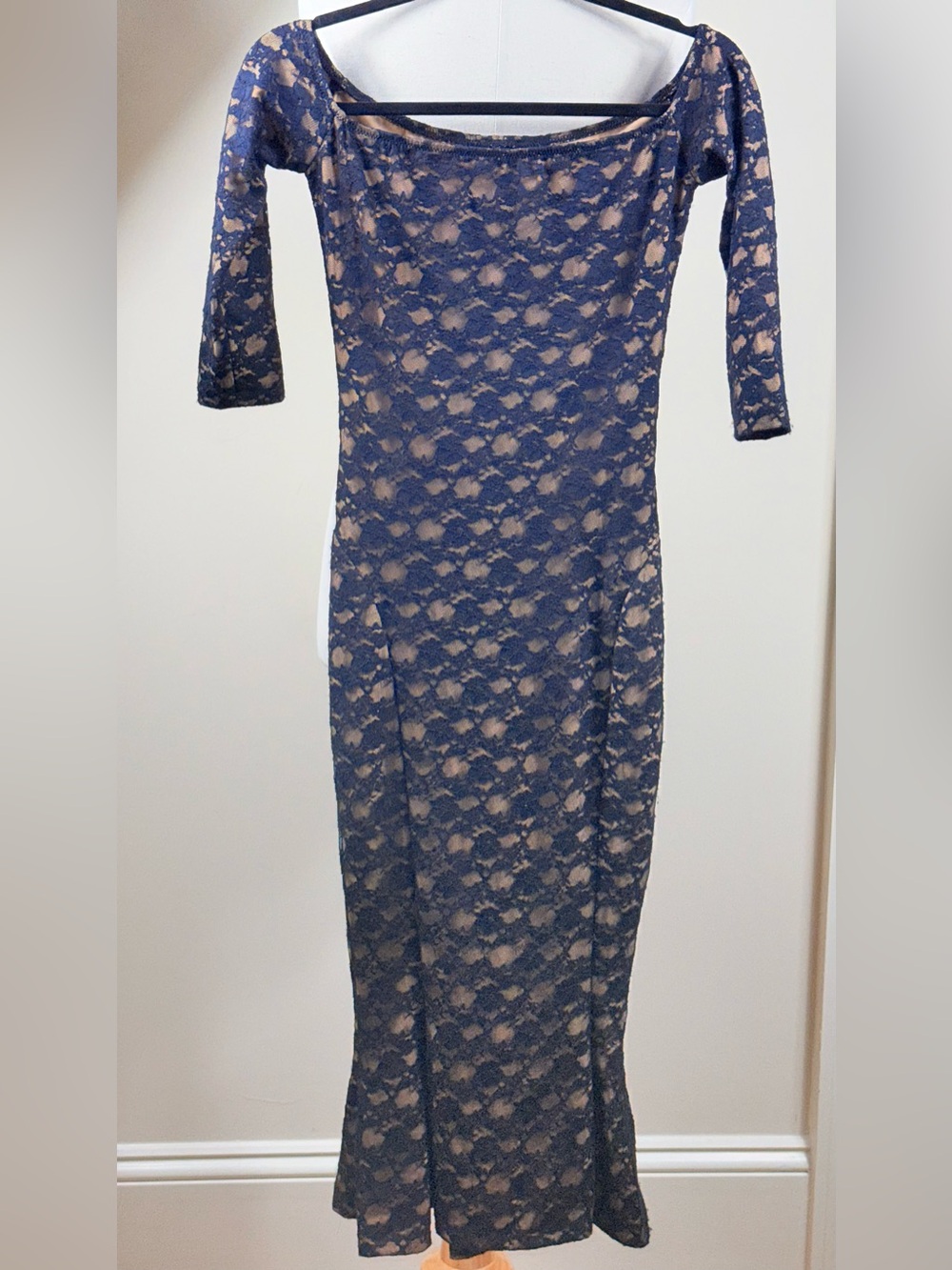 OMO Norma Kamali Vintage Navy Lace Bodycon Dress XS